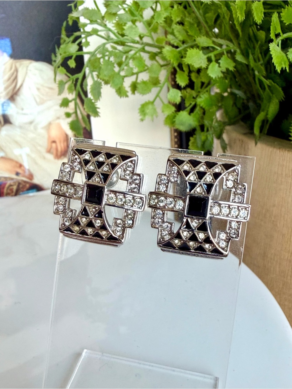 GIVENCHY Vintage Silver Art Deco Earrings